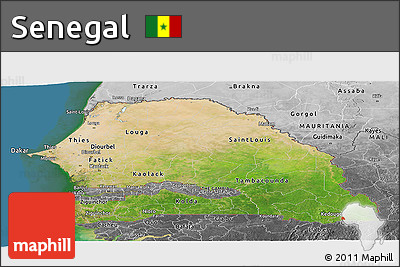 Satellite Panoramic Map of Senegal, desaturated, land only