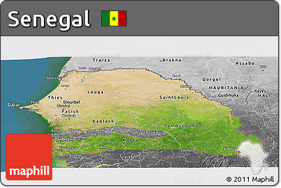 Satellite Panoramic Map of Senegal, desaturated, land only