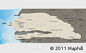 Shaded Relief Panoramic Map of Senegal, darken, land only