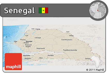Shaded Relief Panoramic Map of Senegal, lighten, land only