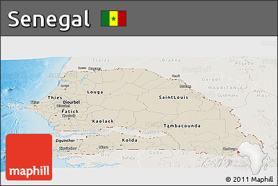 Shaded Relief Panoramic Map of Senegal, lighten, land only