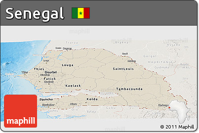 Shaded Relief Panoramic Map of Senegal, lighten, land only