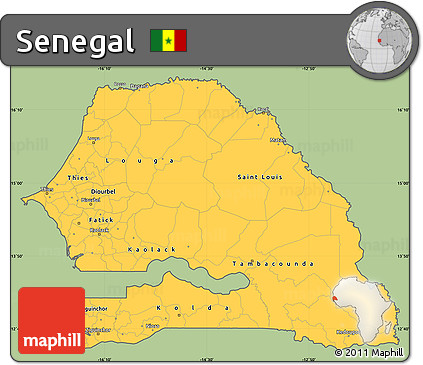 Savanna Style Simple Map of Senegal, cropped outside