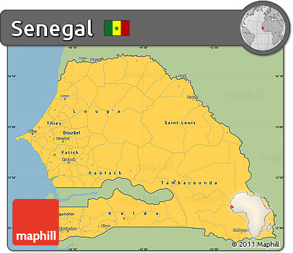 Savanna Style Simple Map of Senegal, single color outside