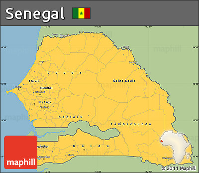 Savanna Style Simple Map of Senegal, single color outside