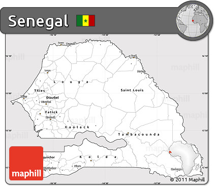 Silver Style Simple Map of Senegal, cropped outside