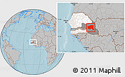 Gray Location Map of Bala, highlighted country, highlighted grandparent region, hill shading
