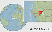 Savanna Style Location Map of Bala, within the entire country, hill shading