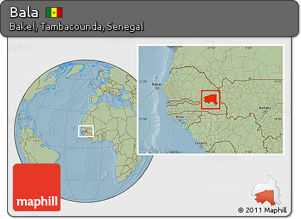 Savanna Style Location Map of Bala, hill shading