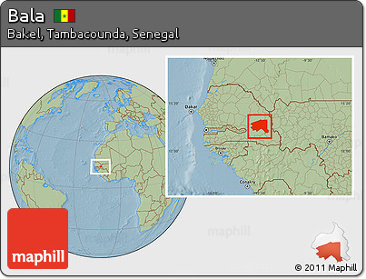 Savanna Style Location Map of Bala, hill shading