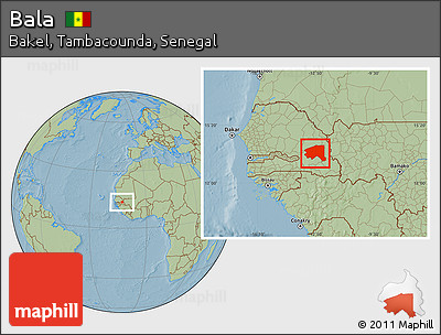 Savanna Style Location Map of Bala, hill shading