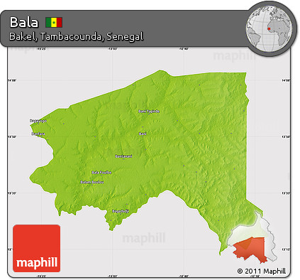 Physical Map of Bala, cropped outside