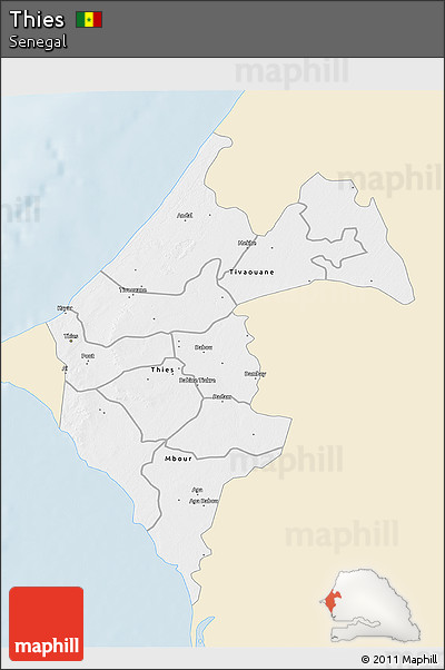 Classic Style 3D Map of Thies, single color outside