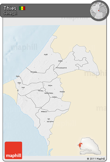 Classic Style 3D Map of Thies, single color outside