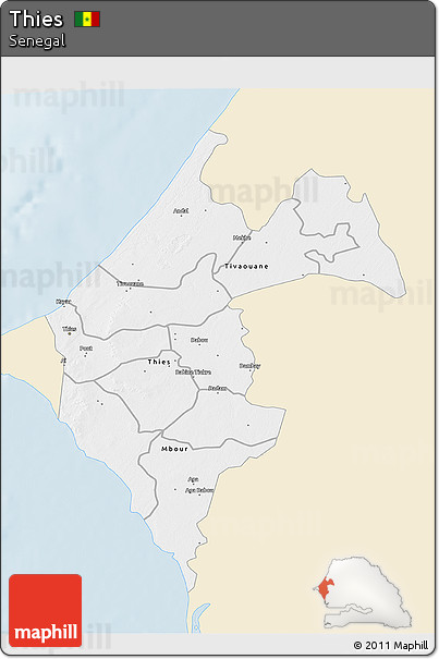 Classic Style 3D Map of Thies, single color outside