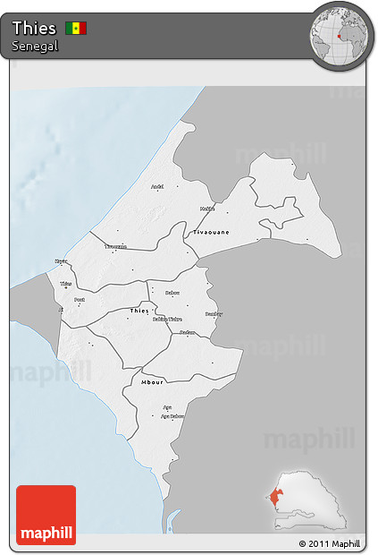 Gray 3D Map of Thies, single color outside