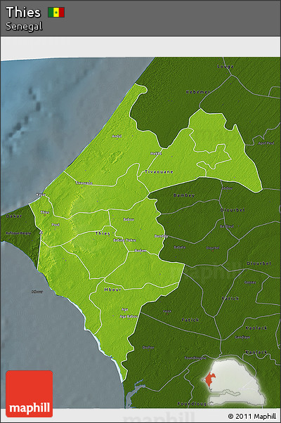 Physical 3D Map of Thies, darken