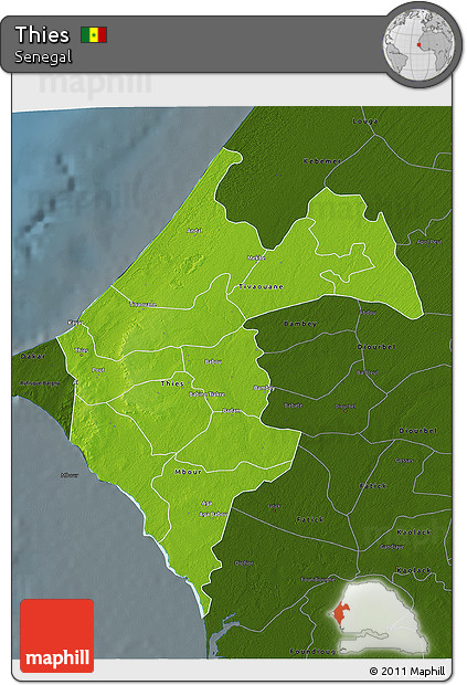 Physical 3D Map of Thies, darken