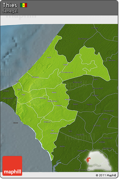 Physical 3D Map of Thies, darken