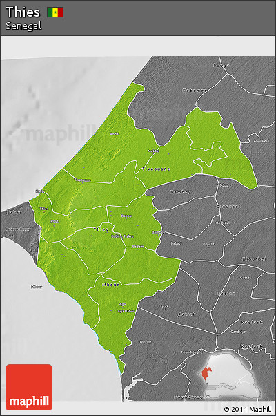 Physical 3D Map of Thies, desaturated