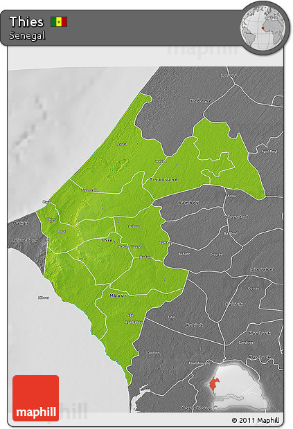 Physical 3D Map of Thies, desaturated