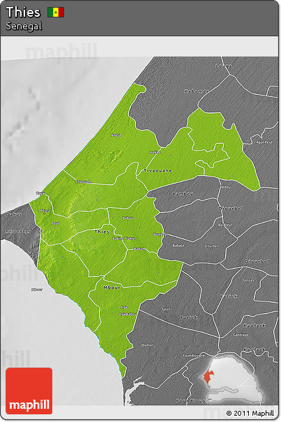 Physical 3D Map of Thies, desaturated