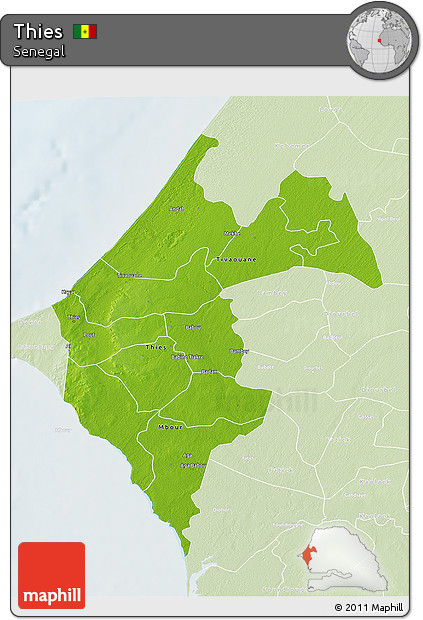 Physical 3D Map of Thies, lighten