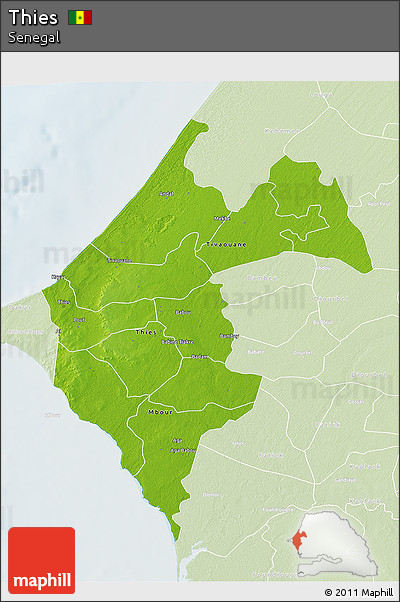 Physical 3D Map of Thies, lighten