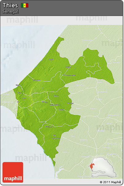 Physical 3D Map of Thies, lighten