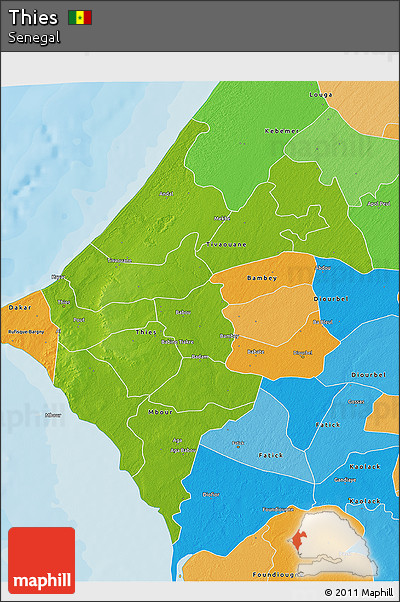 Physical 3D Map of Thies, political outside