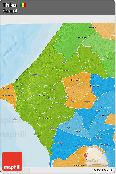 Physical 3D Map of Thies, political outside