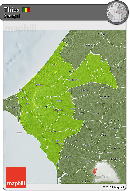 Physical 3D Map of Thies, semi-desaturated