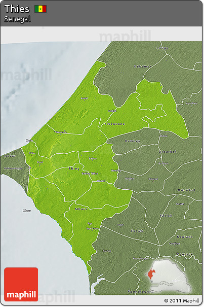 Physical 3D Map of Thies, semi-desaturated
