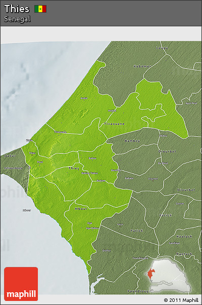 Physical 3D Map of Thies, semi-desaturated