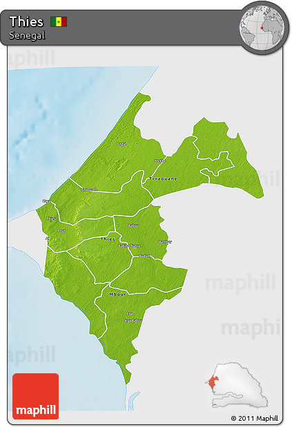 Physical 3D Map of Thies, single color outside