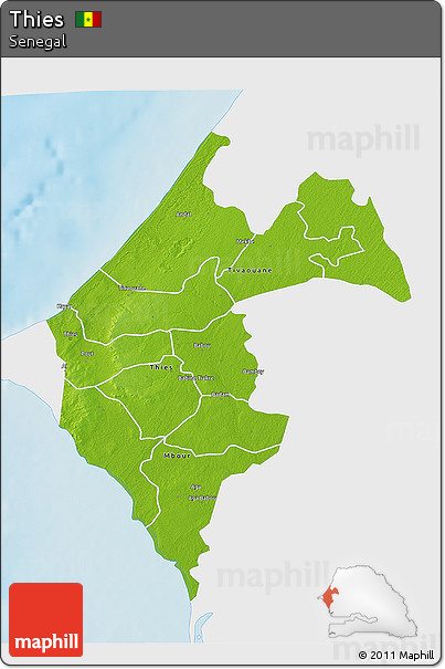 Physical 3D Map of Thies, single color outside