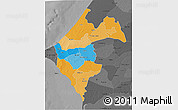 Political 3D Map of Thies, darken, desaturated