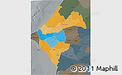 Political 3D Map of Thies, darken, semi-desaturated