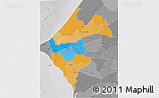 Political 3D Map of Thies, desaturated
