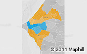 Political 3D Map of Thies, lighten, desaturated