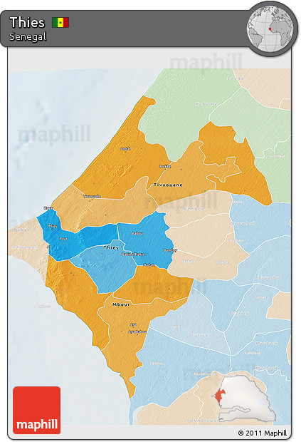 Political 3D Map of Thies, lighten