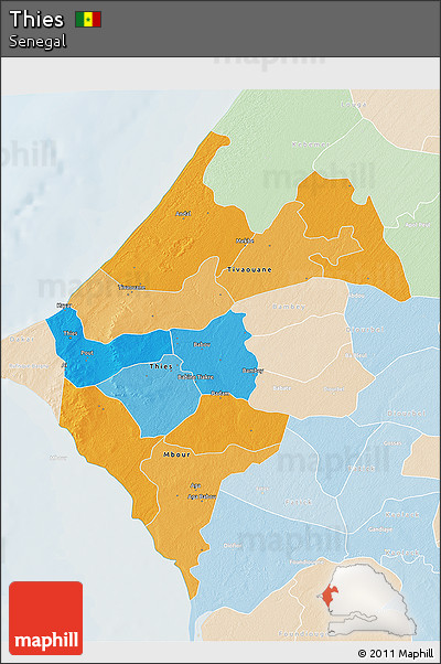 Political 3D Map of Thies, lighten