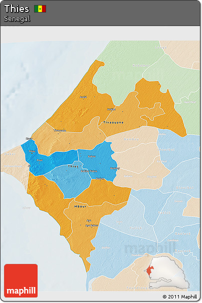 Political 3D Map of Thies, lighten