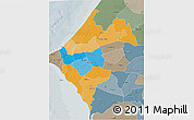 Political 3D Map of Thies, semi-desaturated