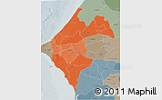 Political Shades 3D Map of Thies, semi-desaturated