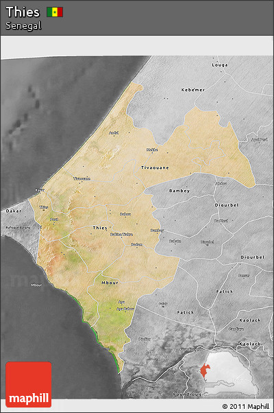 Satellite 3D Map of Thies, desaturated