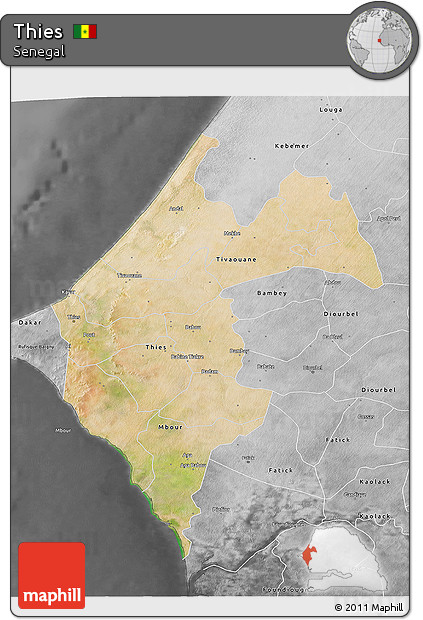 Satellite 3D Map of Thies, desaturated