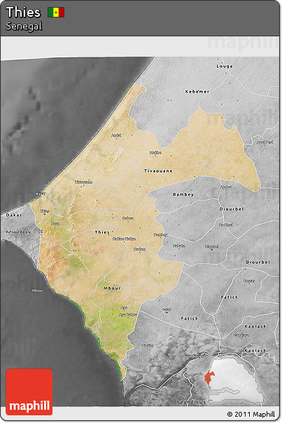 Satellite 3D Map of Thies, desaturated