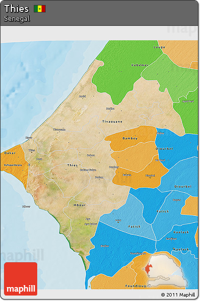 Satellite 3D Map of Thies, political outside