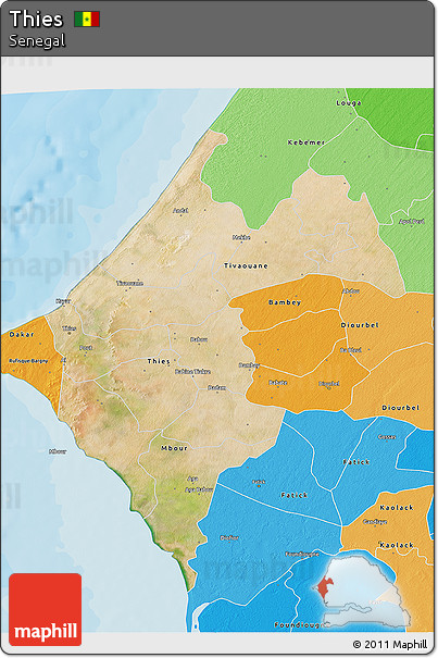 Satellite 3D Map of Thies, political shades outside